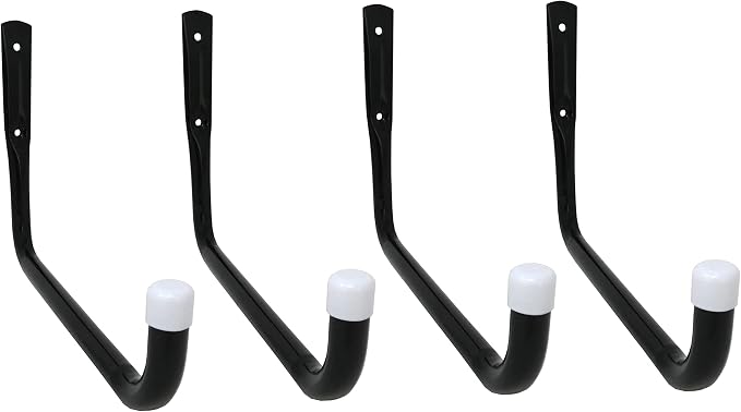 Shepherd Hardware 8091E Heavy Duty Steel 10-Inch Garage Storage Utility Hooks, 4 Pack, Black
