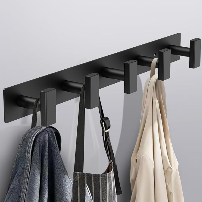 Bntuk Coat Rack Wall Mount - 5 Coat Hooks, Towel Racks for Bathroom Robes Bags Keys, Hat Rack Wall Towel Hooks Organizer Essential (Black)
