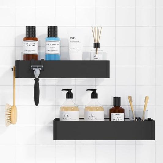 Kitsure Shower Caddy Adhesive, Stylish Shower Organizer, Large, Black | 2 Pack Shower Shelf for Inside Shower, 100% Rustproof Metal Shelves, No-Drill Bathroom Organizers and Storage