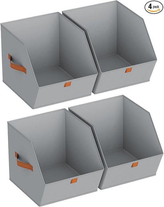 Homsorout Fabric Closet Storage Cubes - 4 Pack Square Storage Bins with Dual Handles for Clothes, Towels, Toys, Cube Storage Organizers for Bedroom, Nursery, Shelves, Closet, Small Spaces, Grey