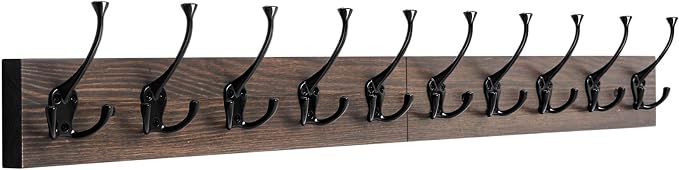 IBosins Vintage Wall Mounted Coat Rack, 34" Long with 10 Black Tri-Hooks | Coat Hanger Wall Mount,10 Rustic Coat Hooks Rail for Entryway, Living Room, Coat, Scarf, Bag ,Towel, Hat