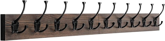 IBosins Vintage Wall Mounted Coat Rack, 34" Long with 10 Black Tri-Hooks | Coat Hanger Wall Mount,10 Rustic Coat Hooks Rail for Entryway, Living Room, Coat, Scarf, Bag ,Towel, Hat