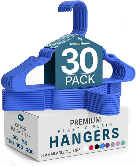 Utopia Home Plastic Hangers 30 Pack – Space Saving Clothes Hanger Blue | Durable & strong | Closet organizer & storage | Ideal for apartments, dorms & stocking stuffers