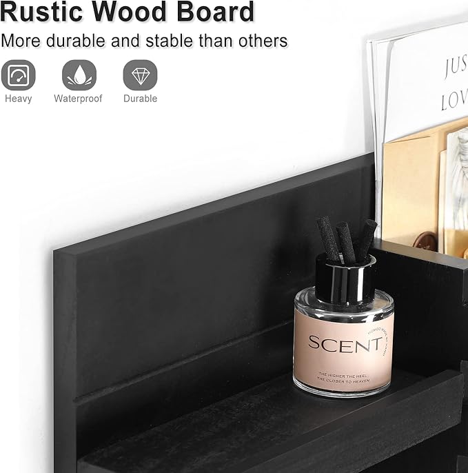 Lwenki Mail Organizer for Wall Mount – Key Holder with Shelf Includes Letter Holder and Hooks for Coats, Dog Leashes – Rustic Wood with Flush Mounting Hardware (16.5” x 8.7” x 3.5”)