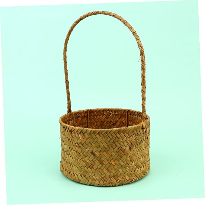 Natural Seagrass Basket Woven Storage Baskets Flower Container Straw Woven Decor Handle Design Home Office Decor