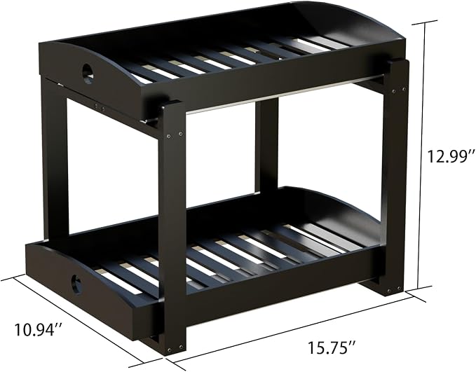 2 Pack Bamboo Under Sink Organizer, 2-Tier Sliding Drawers for Cabinets | Pull-out drawers keep cleaners and tall bottles visible, organized and easy to reach in kitchen or bathroom cabinets