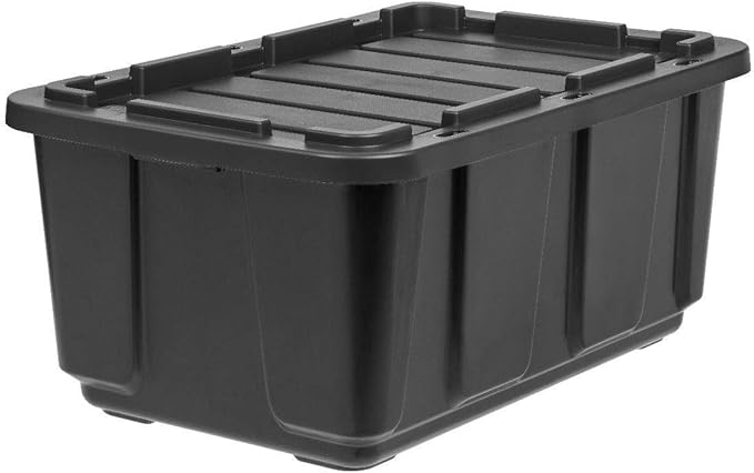 IRIS USA 4-Pack 27 Gal Heavy Duty Storage Tote Bins with Lids, Black | Large-capacity design handles moving, garage storage and bulky equipment, Stackable shape maximizes available space