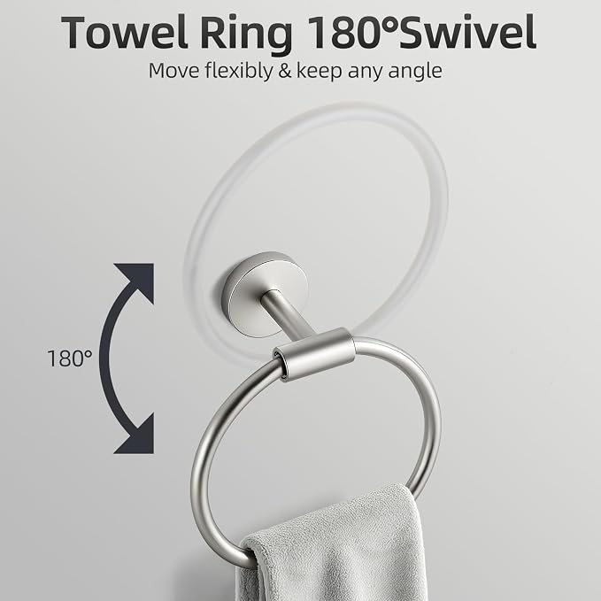 Brushed Nickel Bathroom Hardware Set 10 PCS, Towel Bar Set Brushed Nickel, Bathroom Accessories Fixtures Stainless Steel, Towel Racks for Bathroom, Bathroom Towel Holders, Towel Hooks & Rings, 19in