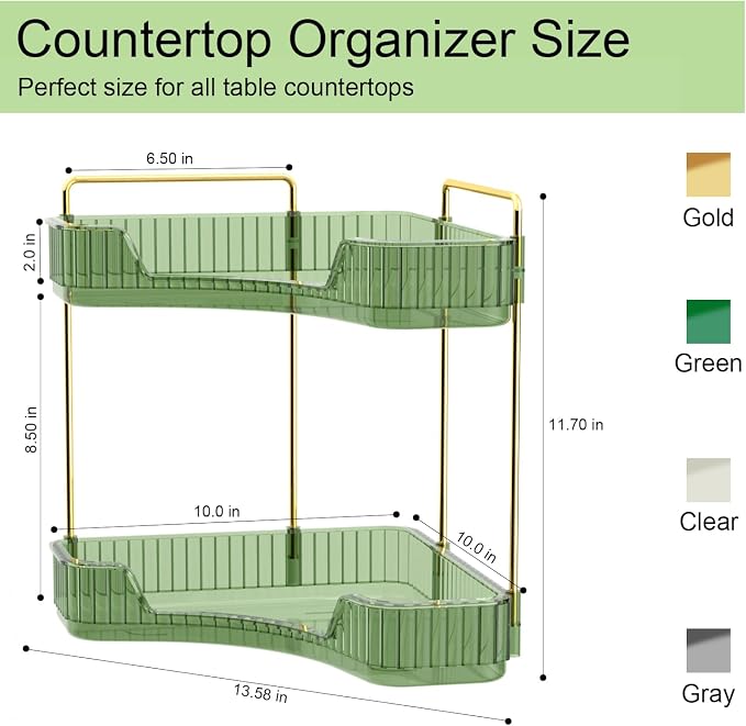GTI 2 Tier Bathroom Counter Organizer, Multi-Function Corner Bathroom Organizer Countertop,Makeup Organizer Perfume for Dresser Vanity Tray, Spice Rack Organizer for Kitchen (Clear)