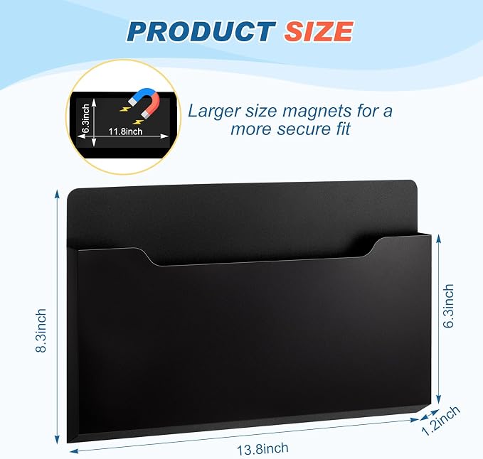 6 Pcs Magnetic Wall File Organizer Magnetic Wall File Holder Refrigerator Magazine Holder for Mail Letters Paper(Black,Horizontal-large)
