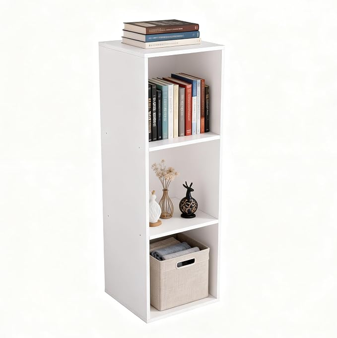 3 Cube Storage Organizer White, 3 Cube Shelf Freestanding Open Cubby, 3 Tier Low Bookcase Storage Display Organizer for Home Office Living Room Bedroom