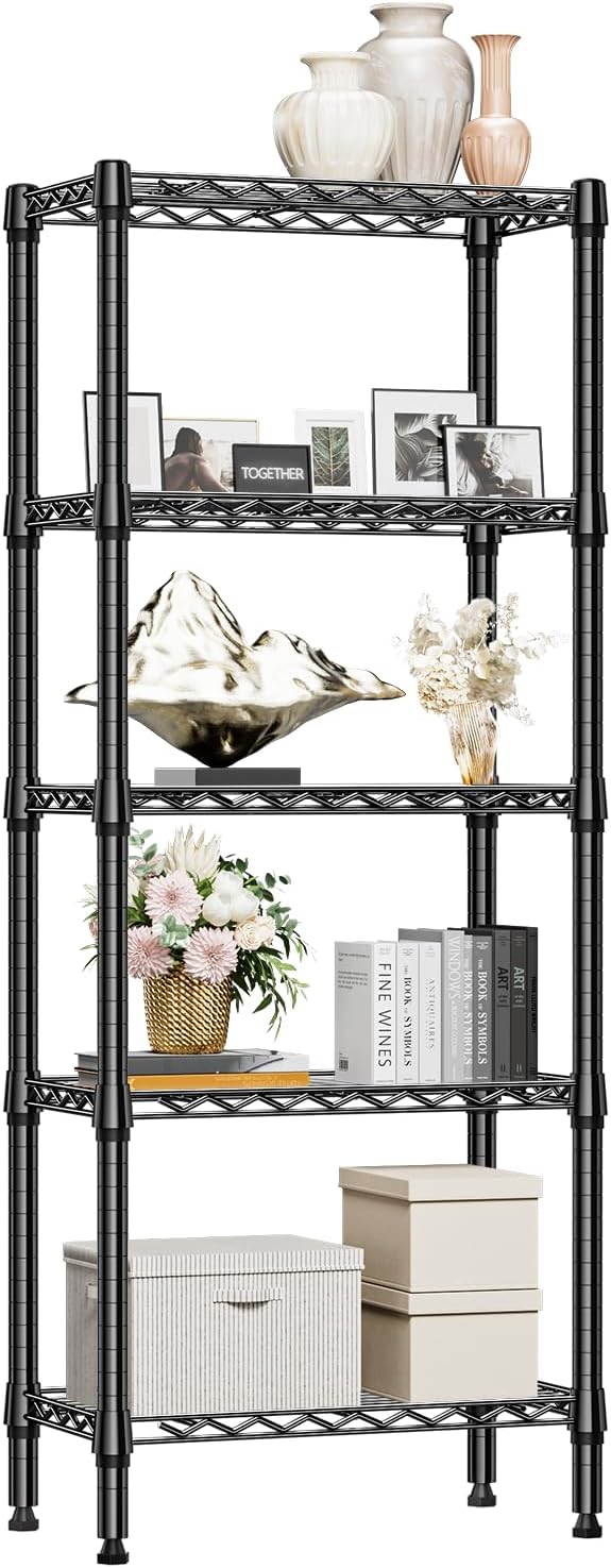 M MZG 1250 lbs 5 Tier Shelf Metal Storage Shelves Wire Rack Closet Organizers for Garage Kitchen Bathroom Laundry Black 11.8" D x 23.6" W x 59.5" H