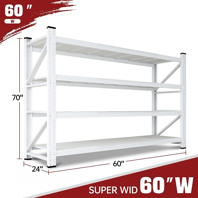 RAVIGIN 5000LBS Storage Shelves,60" W Garage Shelving Heavy Duty Metal Adjustable Garage Shelves, Shelving Units Industrial Shelving for Warehouse,60" W x 24" D x 70" H,White