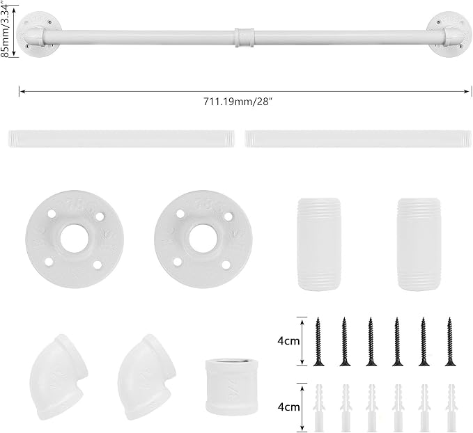 Industrial Pipe Towel Rack Towel Bar, Heavy Duty Wall Mounted Rustic Farmhouse Bath Towel Holder for Bathroom (White, 28 inch)