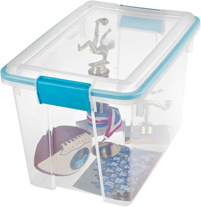 Sterilite 6-Pack Gasket Box, Clear Plastic Storage Bins with Latching Lids, 20 Qt - Large Stackable Tote Containers for Home, Closet, Bathroom, and Office Organization