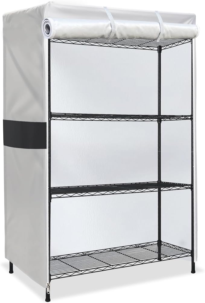 Shelf Cover, Wire Rack Cover 36" W x 18" D x 72" H | Dust Blocking, 600D Oxford Fabric, Garage, Basement, Roll-Up Front, Dual Zipper, Side Pockets, Shelving Cover, Silver & Black
