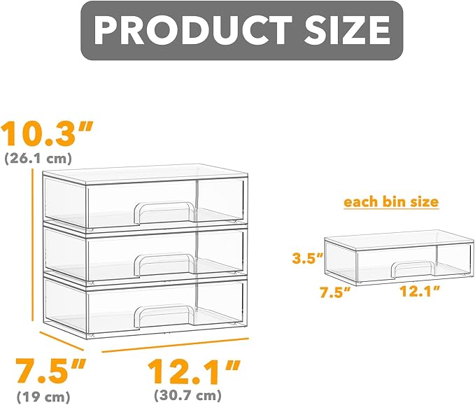 SpaceAid Bottle Storage Organizer Baby - Acrylic Bottles Station Organizer Container, Stackable Clear Drawers for Countertop, Vanity, Bathroom, Cabinet, Pantry Organization, 3 Pack, 3L, 10.3"H