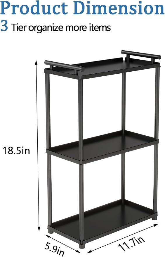 VOTZAAQ 3 Tier Bathroom Organizer Countertop, Stainless Steel Perfume Tray and Vanity Countertop Shelf, Makeup Skin Care Bathroom Organizers and Storage for Dresser, Kitchen (Matte Black)