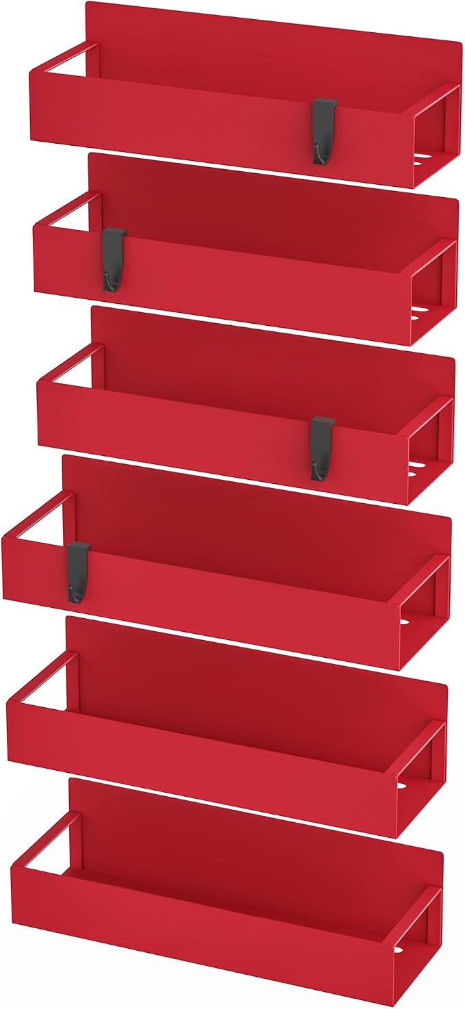 HuggieGems 6 Pack Magnetic Spice Storage Rack Organizer for Refrigerator and Oven, Red Fridge Organizers and Storage