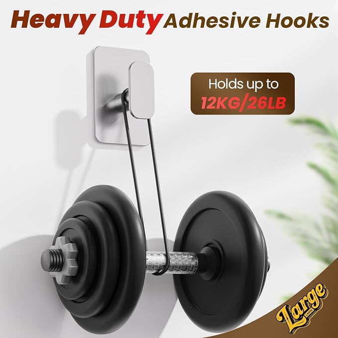 Large Heavy Duty Wall Hooks - 26lb Max, Stainless Steel Adhesive Towel Hooks for Hanging Towel, Coat, Robe, Hat, Sticky Towel Holder for Wall Mount in Bathroom, Shower, Kitchen(Silver, 4 Pack)