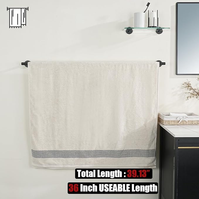 JQK Bath Towel Bar Black, 39 Inch 304 Stainless Steel Thicken 1mm Single Towel Rack for Bathroom, Towel Holder Wall Mount, Useable Length 36 Inch, TB110L36-PB