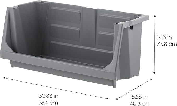 IRIS USA Open Front Storage Bins, Jumbo Stackable Storage Bins, 3 Pack | Heavy-duty interlocking bins provide open-front access for garage tools, hardware, sporting goods, and workshop storage.