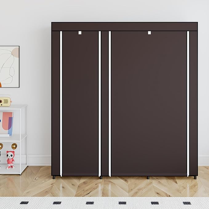 SORCEDAS Portable Closet Wardrobe with Hanging Rods Shelves Clothes Storage | 51 Inch Closet Organizers and Storage with Non-Fabric Cover,Freestanding Clothes Closet for Bedroom,dorm,Storage Rooms Coffee