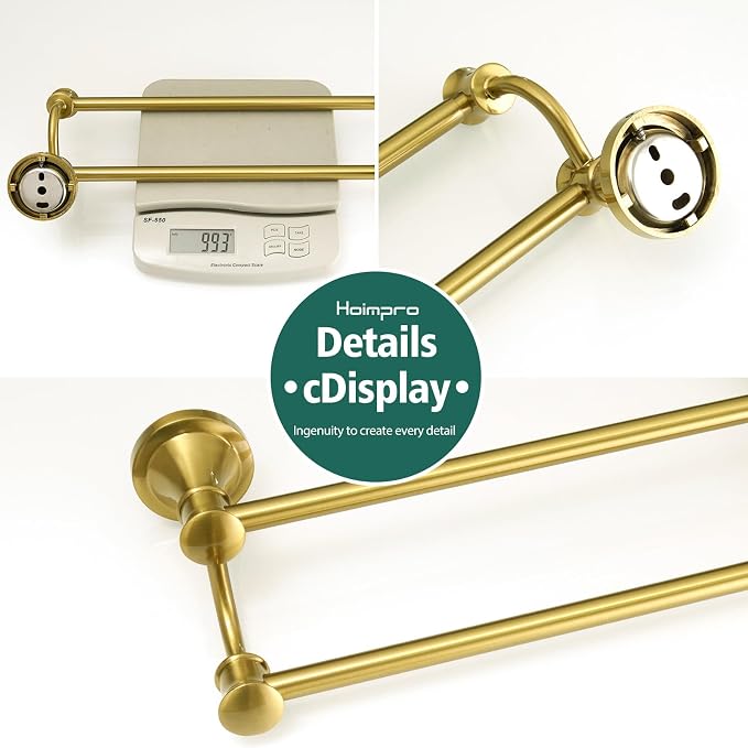 Hoimpro Double Towel Bar Towel Rack for Bathroom Wall Mounted Brushed Gold | Adjustable 16-26 In,Wall Mounted Towel Holder, Stainless Steel, Rustproof, Towel Rod Hanger Hardware Accessories Hotel