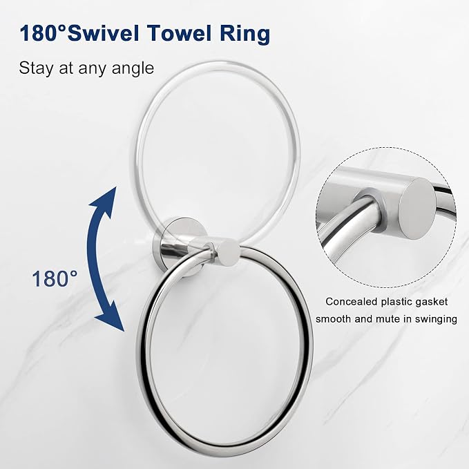 NearMoon Bath Towel Ring, Bathroom Hardware Accessories-Thicken Stainless Steel Hand Towel Holder for Bathroom, Modern Round Towel Hanger Wall Mounted (Chrome, 1 Pack)