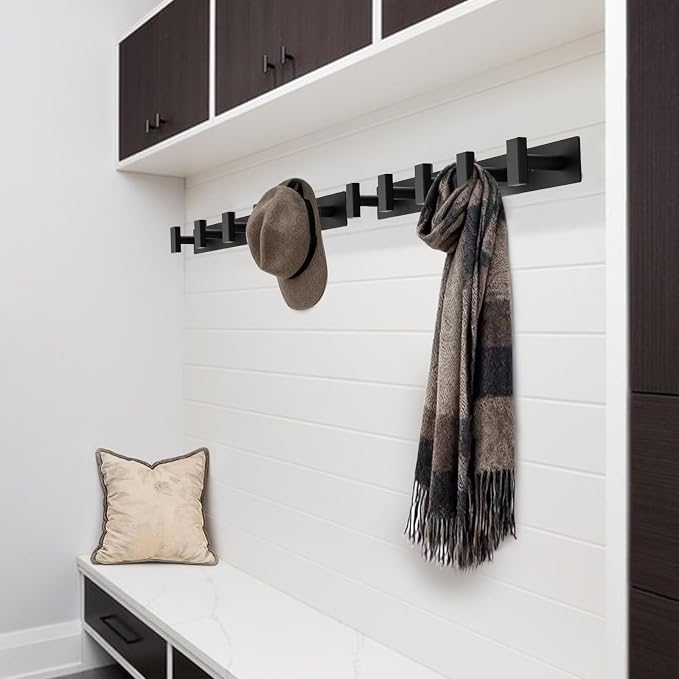 Bntuk Coat Rack Wall Mount - 5 Coat Hooks, Towel Racks for Bathroom Robes Bags Keys, Hat Rack Wall Towel Hooks Organizer Essential (Black)