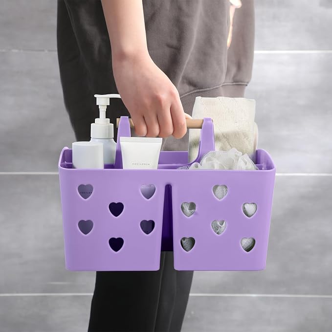 Portable Shower Caddy Plastic Shower Basket Organizer with Handle, Purple | Divided Bathroom Caddy Storage Cleanning Caddy Tote for College, Dorm Room, Kitchen