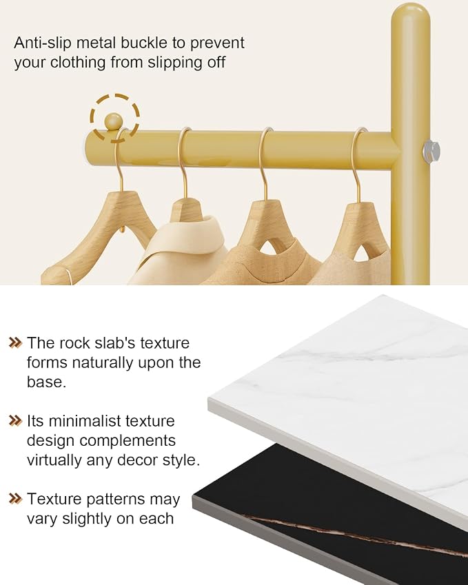 Yawinhe Metal Coat Racks with Square Base,L-Shaped Clothes Stand,Golden | Freestanding Hall Tree for Bedroom;Clothes Hanger Stand Suitable for Entryway; Stable Clothing Rack for Hallway