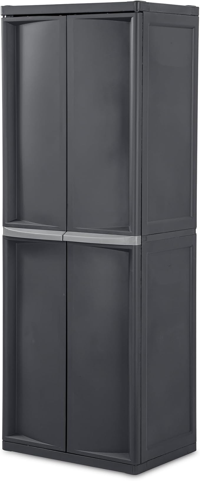 Sterilite 4 Shelf Cabinet, Lockable Utility Storage, Gray, 2-Pack | Adjustable Shelves - Plastic Shelving Unit for Organizing Garage, Pantry, Basement, Laundry Room or Mudroom