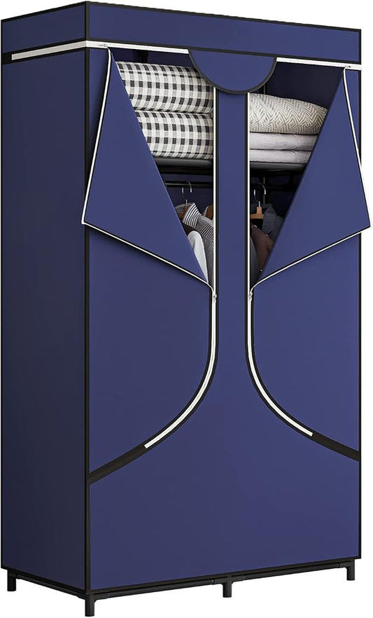 SORCEDAS Portable Closet Wardrobe with Hanging Rods Shelves Clothes Storage | 34 Inch Closet Organizers and Storage with Non-Fabric Cover,Freestanding Clothes Closet for Bedroom,dorm,Storage Rooms Blue