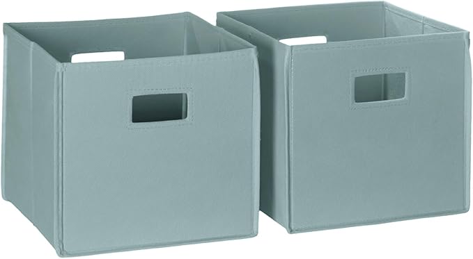 RiverRidge Folding Storage Bins - 2-pack of 10in Tall Sea Green Cubes | Fabric Bins, Set of 2 Storage Cubes, Cut-out Handles, Playroom Closet Organizer, Collapsible Cubby with Bottom Board Insert