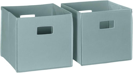 RiverRidge Folding Storage Bins - 2-pack of 10in Tall Sea Green Cubes | Fabric Bins, Set of 2 Storage Cubes, Cut-out Handles, Playroom Closet Organizer, Collapsible Cubby with Bottom Board Insert