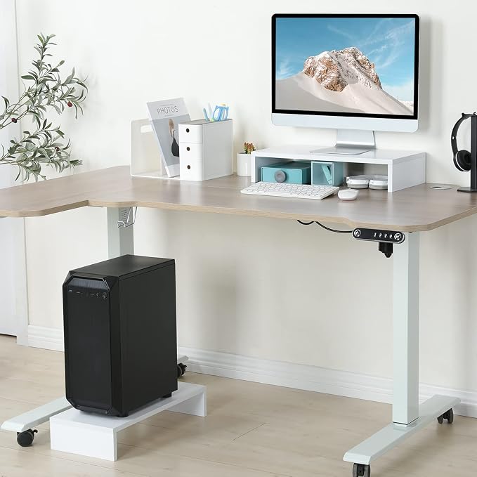 TEAMIX 2 Pack White Monitor Stand Riser 20 inch, Wooden Desktop Stand Shelf | For 2 Monitors, Laptop, Printer, TV, PC Tower, Full Keyboard Storage Underneath, Desk Organizer for Home Office Gaming Vanity
