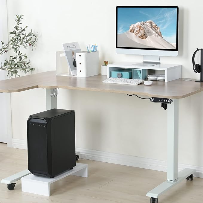 TEAMIX 20 inch White Monitor Stand Riser, Wood Desktop Computer Stand | Fits Laptop, Printer, TV, PC Tower, Full Keyboard Storage Underneath, Ergonomic, Desk Organizer for Home Office Gaming Vanity