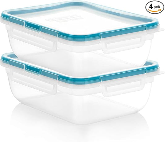 Snapware Plastic Total Solution 2-Pack (8.5-Cup) Food Storage Containers Set, Leakproof & Airtight Plastic Locking Lids Rectangular Tupperware, BPA-Free Lids, Microwave Dishwasher Freezer Safe