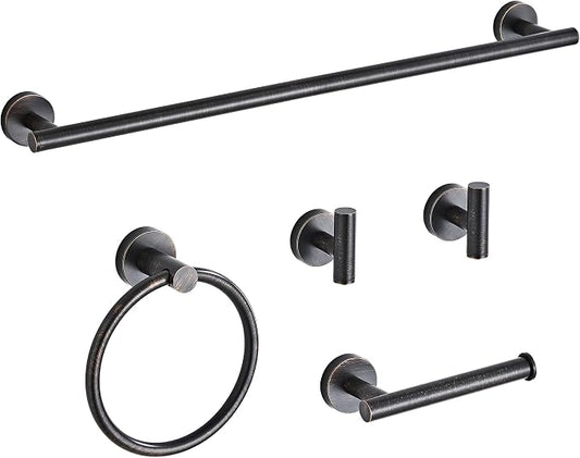 Oil Rubbed Bronze Bathroom Hardware Set 5 Piece with Towel Racks for Bathroom, SUS304 Stainless Steel Bath Towel Bar Set, 24 Inch Wall Mounted Accessories Kit