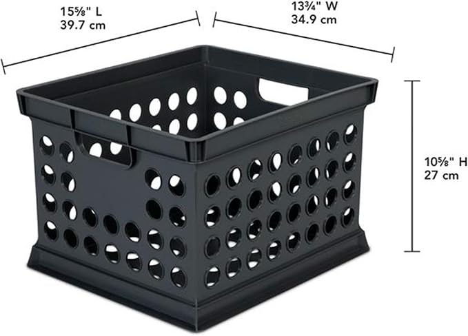 Sterilite Storage Crate Bin File Organizer for Home & Office,Black, 12-Pack | Heavy-Duty and Stackable Plastic Boxes and Containers for Desk, Cabinet, Dorm, Garage, or Utility Organization