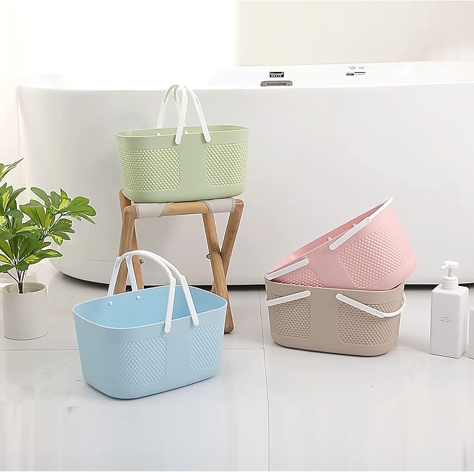 Portable Plastic Shower Caddy Basket Organizer with Handles, Khakis | Large Capacity Storage Tote for Bathroom, College Dorm Essentials, Bath Toy Storage, Kitchen