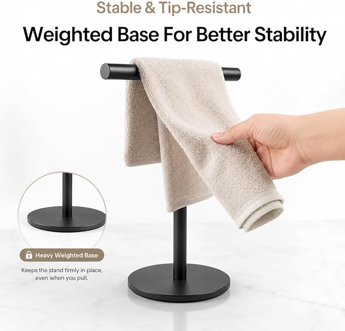 Bathroom Hand Towel Holder Stand，T-Shape Hand Towel Holder Stand SUS304 Stainless Steel Matte Black for Bathroom，Kitchen or Vanity Countertop(2 Pack)
