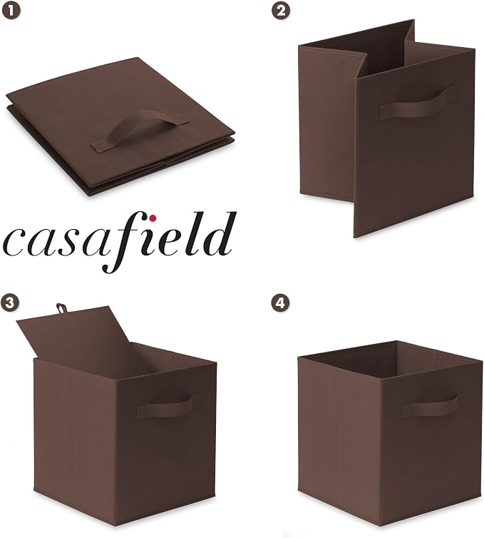 Casafield Set of 6 Collapsible Fabric Cube Storage Bins, Brown - 11" Foldable Cloth Baskets for Shelves, Cubby Organizers & More