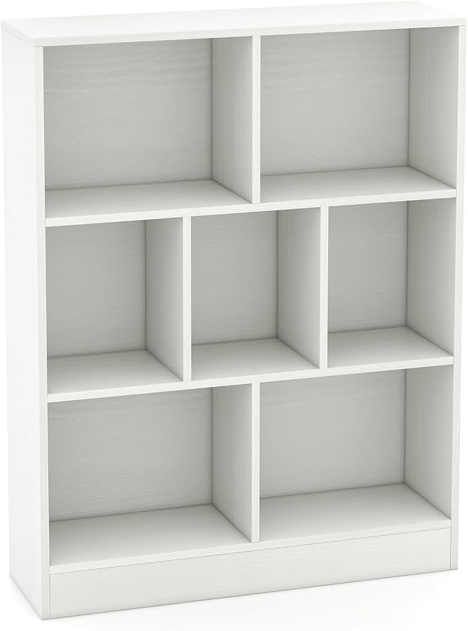 Giantex 7 Cube Bookcase, 4-Tier Freestanding Bookshelf w/ 7 Open Compartments, 2 Anti-Tipping Kits, Modern Display Cabinet, 41" Wood Cubby Storage Organizer for Living Room, Bedroom, White