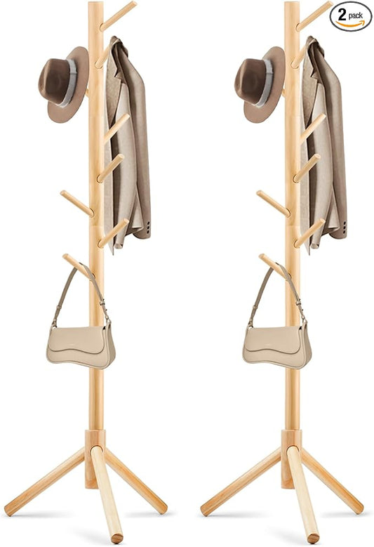 WANGMUXIA 2 PCS Coat Rack, Freestanding Coat Rack with 8 Hooks and 3 Adjustable Size Tree Coat Racks for Bedroom, Hallway, Entrance, Office, for Hats, Coats, Scarves, Handbags