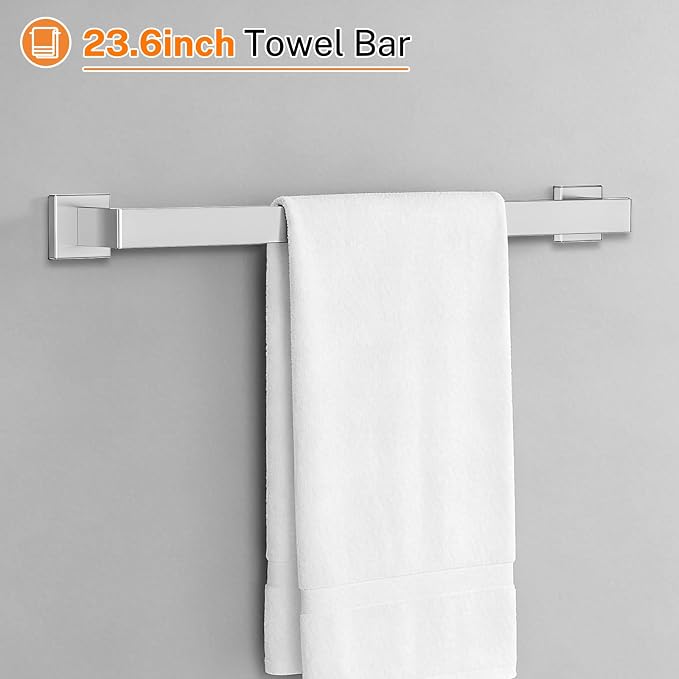 5 Pieces Towel Bar Set Brushed Nickel Bathroom Hardware Accessories Set SUS304 Stainless Steel Towel Holder Set for Bathroom 23.6 Inch Towel Bar,Towel Rack Wall Mounted