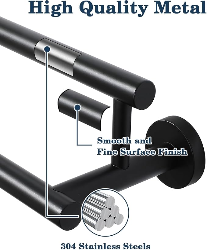 Alise Double Towel Bar Black,28" Towel Rack for Bathroom Wall Mounted | Bathroom Towel Rack SUS304 Stainless Steel Bathroom Towel Holder Quick Drying Hand Towel Holder Towel Bar for Walls