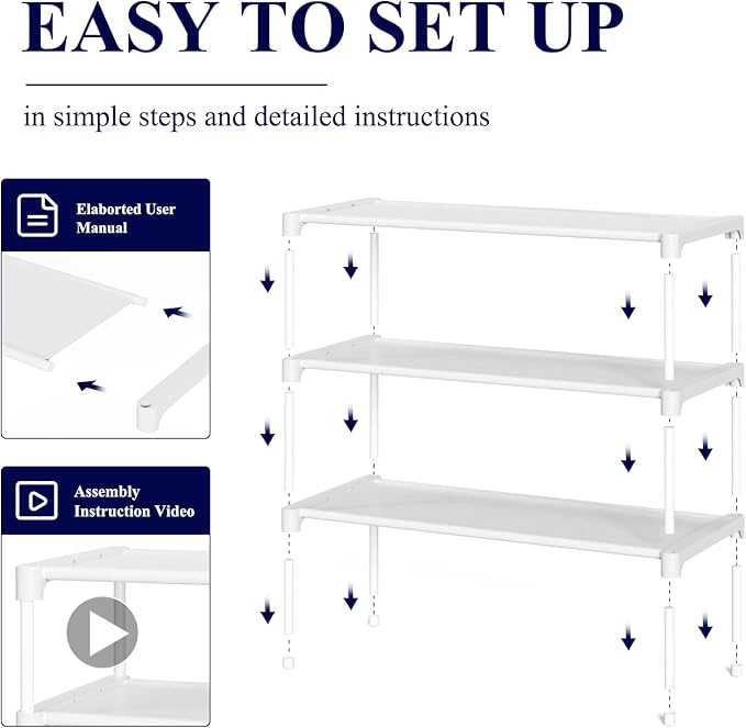 Kitsure Shoe Rack - Non-Woven Shoe Rack Shelf, Shoe Organizer for Closet, Entryway, Garage & Corridor, Stackable Shoe Shelves, 27.5" Wide - 3 Tier, White | Shoe Organizer for Closet, Entryway, Garage, Stackable Shoe Shelves, college dorm&apartment esse...