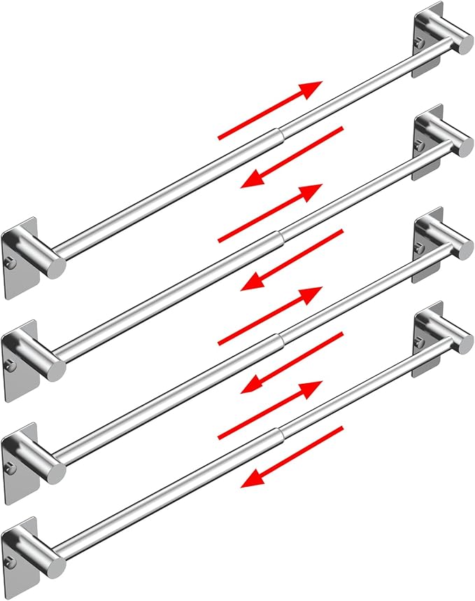 Towel Bar, 14inch to 25inch Adjustable Towel Holder Rod, Self Adhesive Wall Mounted Hand or Body Towel Rack for Bathroom Kitchen, Stainless Steel Organizer Single Bar (Chrome, 4 Pack)